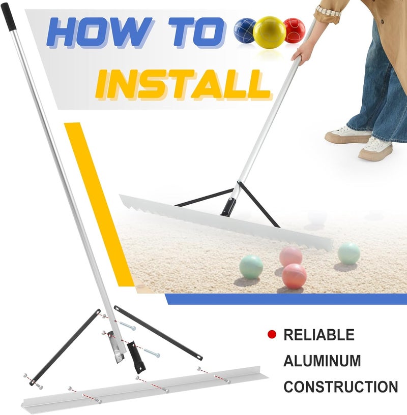 Yaocom 36" Width Bocce Court Rake 2 in 1 Bocce or Tennis Court Scarifier Aluminum Maintenance Rake, Straight Edge for Smoothing/Teeth Side for Scarifying - Image 4